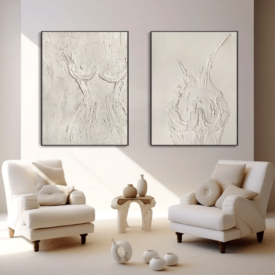 Textured Abstract Female Form Wall Art | 2 Piece Neutral Canvas Set ZZ 204 - Texarart