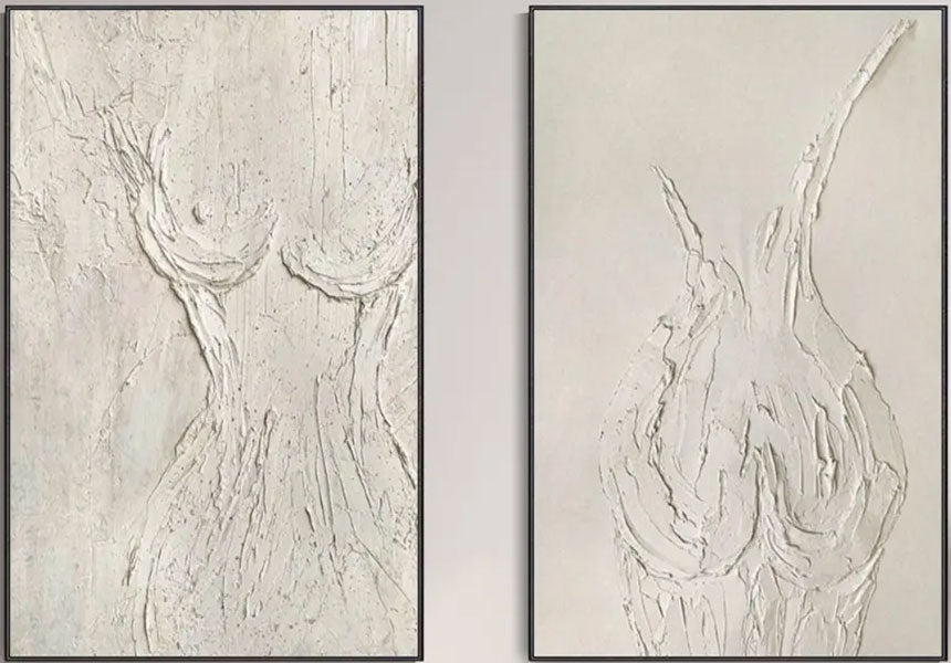 Textured Abstract Female Form Wall Art | 2 Piece Neutral Canvas Set ZZ 204 - Texarart