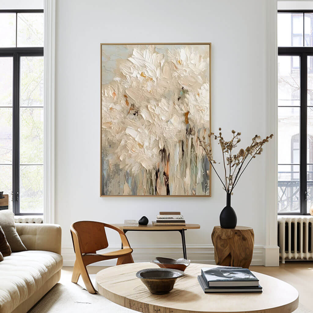 Textured White Flower Painting | 3D Impasto Floral Wall Art AA 057 - Texarart