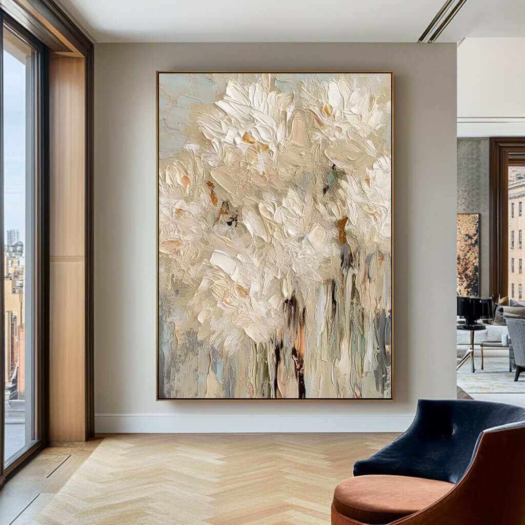 Textured White Flower Painting | 3D Impasto Floral Wall Art AA 057 - Texarart