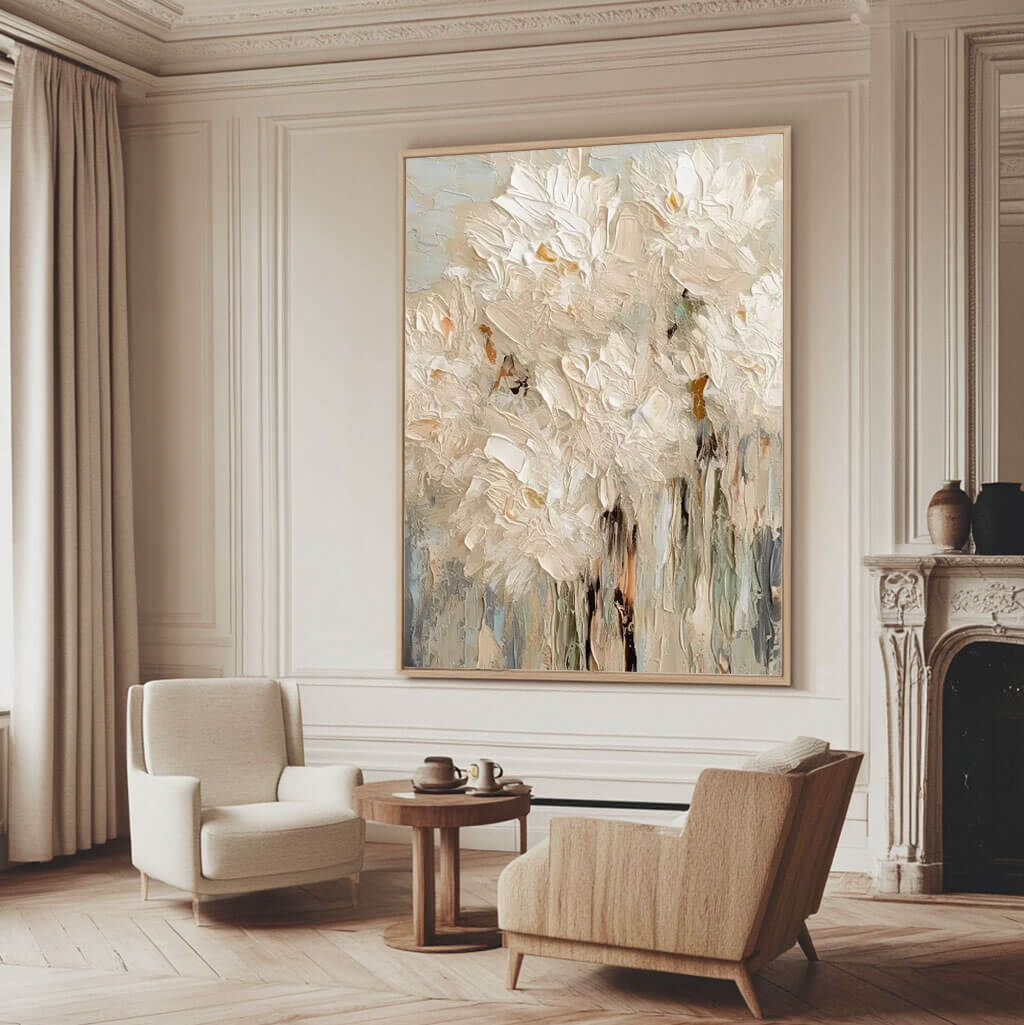 Textured White Flower Painting | 3D Impasto Floral Wall Art AA 057 - Texarart