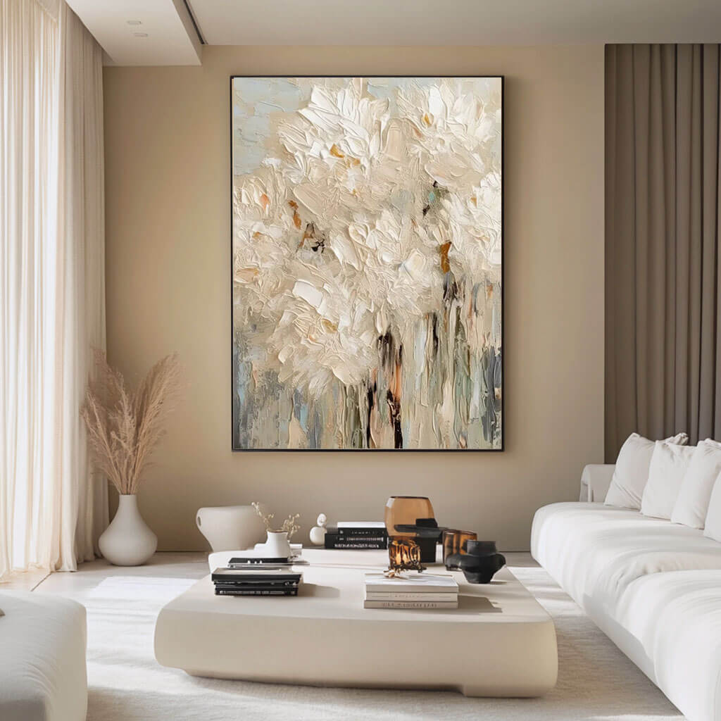 Textured White Flower Painting | 3D Impasto Floral Wall Art AA 057 - Texarart