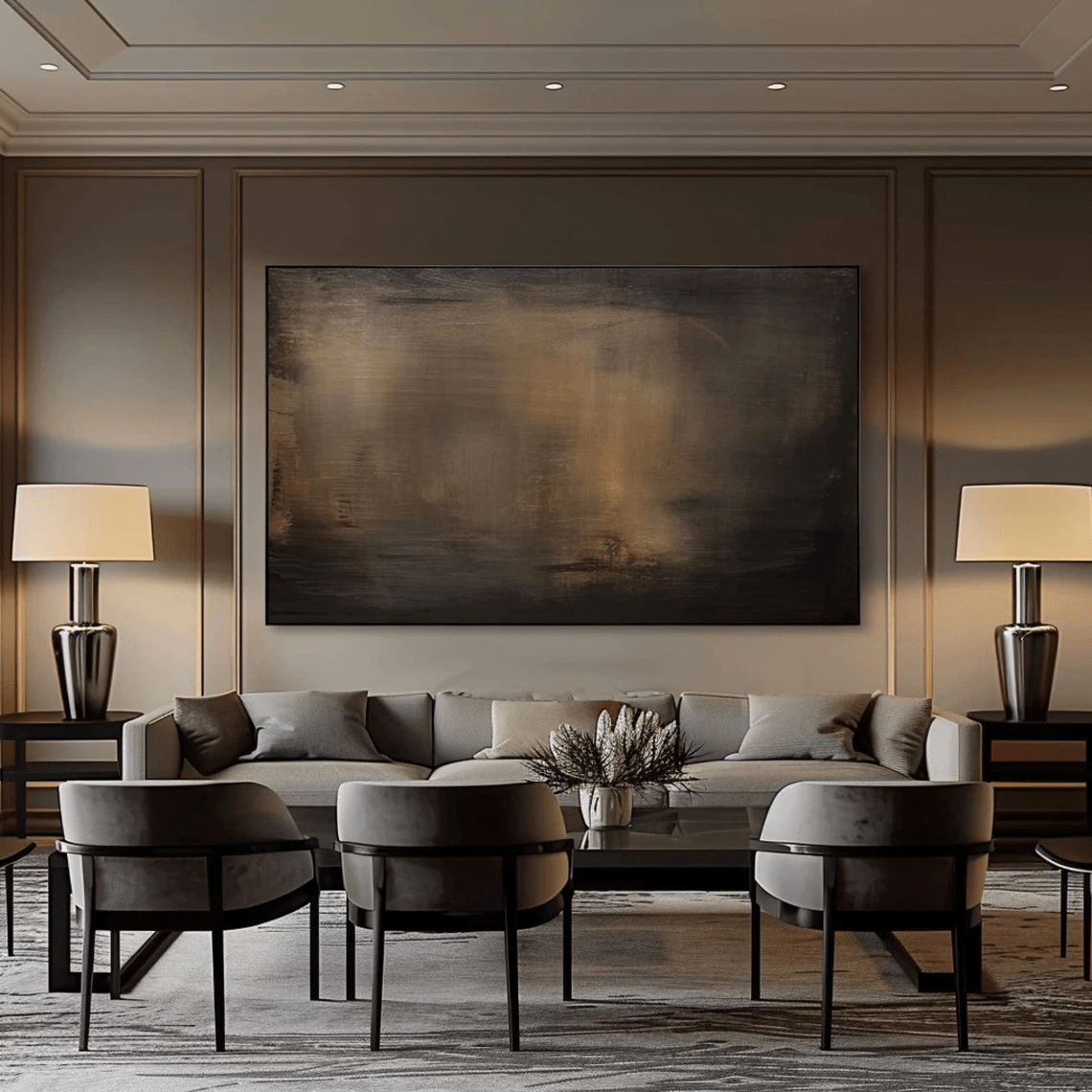 Large Minimalist Abstract Painting - Handmade Brown and Black Wall Decor TC 012 - Texarart