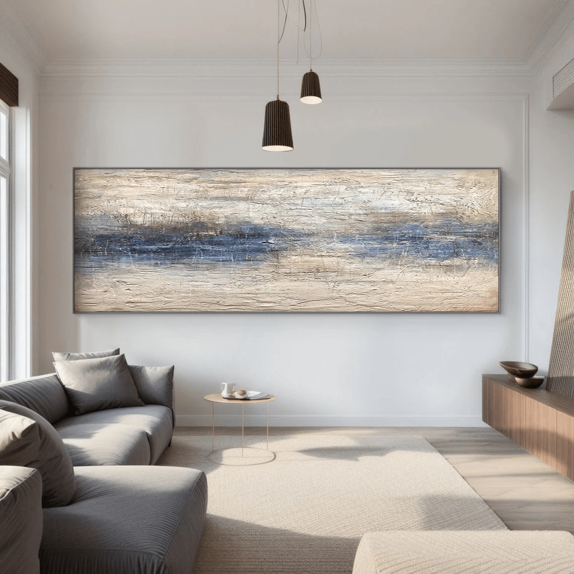 Handmade Abstract Ocean Art | Textured Blue, White & Beige Art TC 066 - Texarart