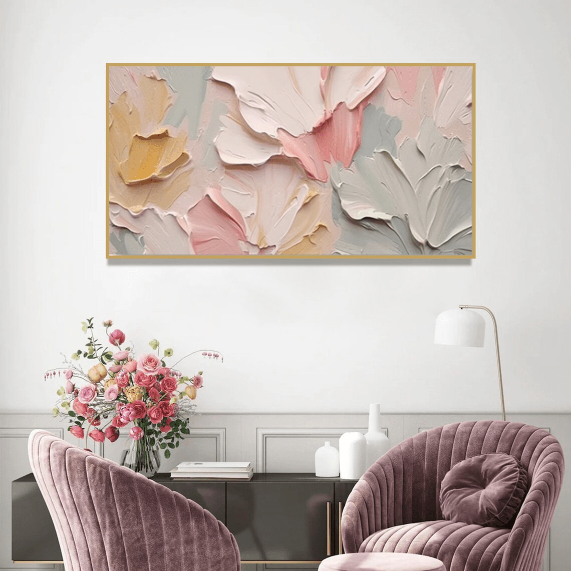Textured Abstract Floral Painting - Pastel Wall Art TC 094 - Texarart