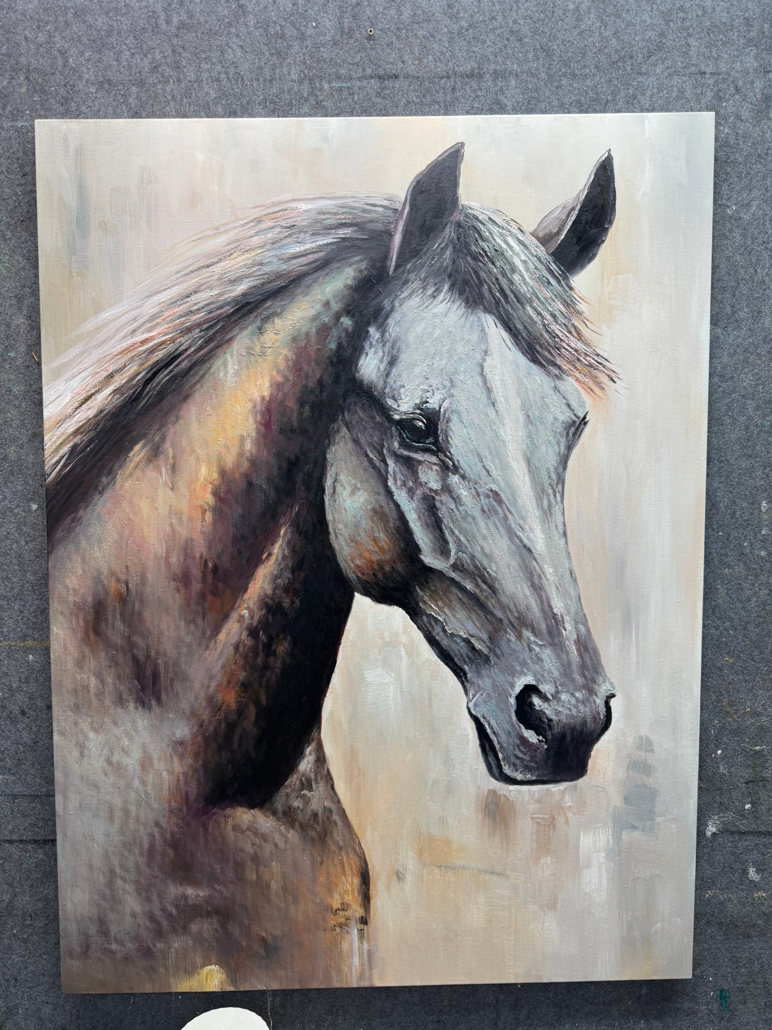 Textured Black Horse Art: Modern Equestrian Oil Painting on Canvas ZZ 021 - Texarart