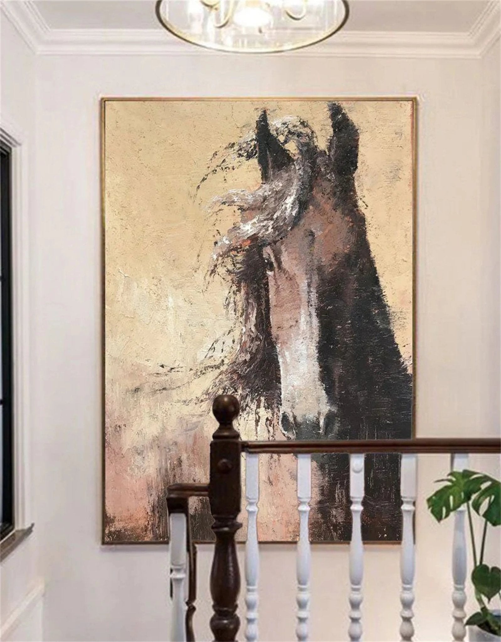 Large Abstract Brown Horse Canvas: Expressive Equine Art ZZ 025 - Texarart