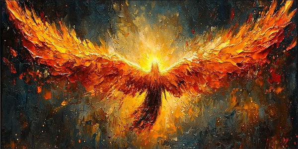 Textured Phoenix Rising Oil Painting | Large Fiery Wall Art Decor ZZ 007 - Texarart