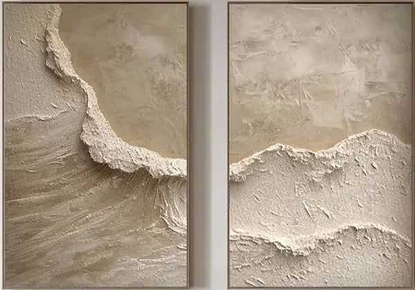 Textured Abstract Wave Oil Painting | Large Beige Wall Art Set of 2 ZZ 010 - Texarart