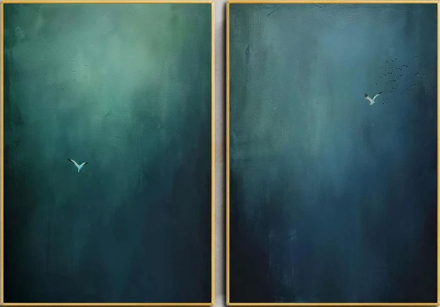 Large Abstract Oil Painting Diptych Hand - Painted Blue Green Sky/Ocean Art |  TC 010 - Texarart