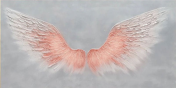 Original Large Pink Wings Art | Textured Painting on Grey Canvas ZZ 013 - Texarart