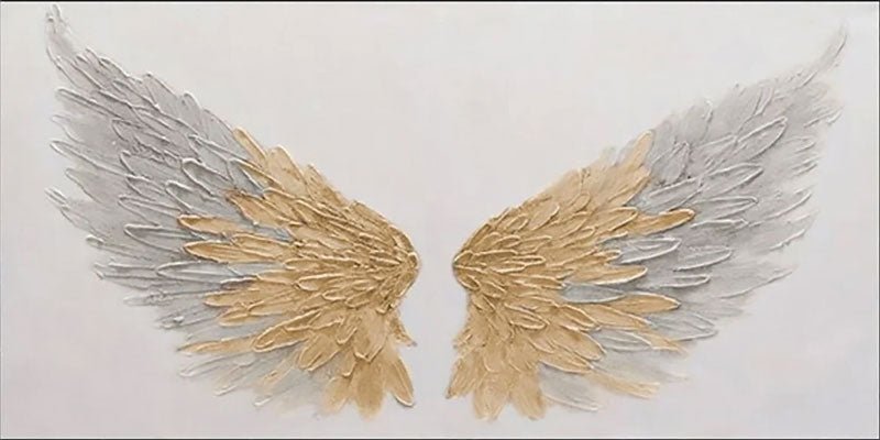 Gold & Gray Angel Wings Painting | Large Textured Wall Art ZZ 014 - Texarart