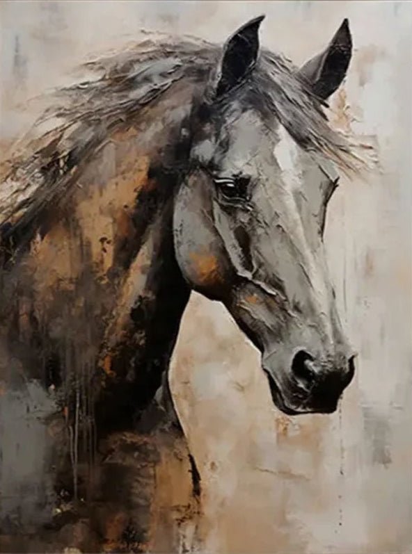 Textured Black Horse Art: Modern Equestrian Oil Painting on Canvas ZZ 021 - Texarart