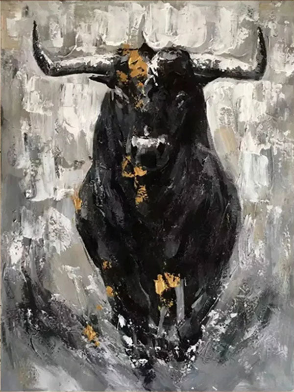 Abstract Bull Canvas Art: Powerful Animal Painting ZZ 024 - Texarart