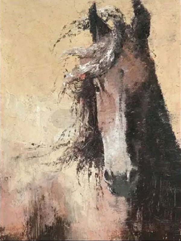 Large Abstract Brown Horse Canvas: Expressive Equine Art ZZ 025 - Texarart