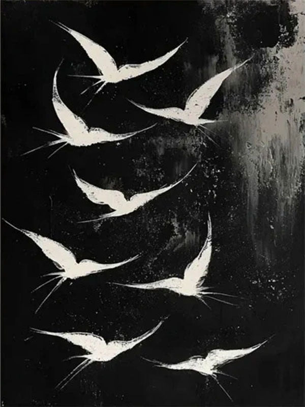 Abstract White Birds Canvas: Minimalist Flight Art ZZ 032 - Texarart