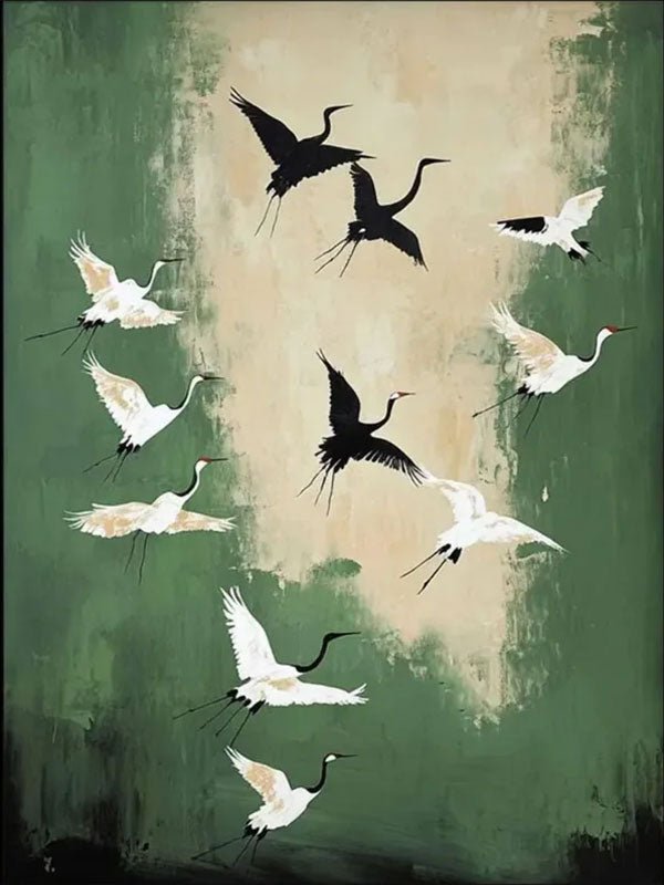 Flying Cranes Artwork: Modern Minimalist Bird Decor ZZ 033 - Texarart