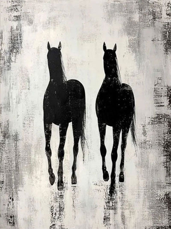 Abstract Equine Duo: Minimalist Black Horse Silhouettes ZZ 034 - Texarart