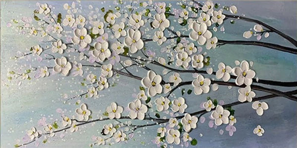 3D White Flower Abstract Oil Painting - Textured Floral Art JJ 035 - Texarart