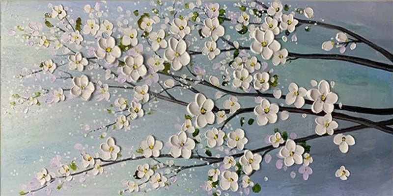 3D White Flower Abstract Oil Painting - Textured Floral Art JJ 035 - Texarart