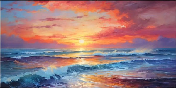 Vibrant Ocean Sunset Wall Art | Extra Large Wave Canvas Painting ZZ 058 - Texarart