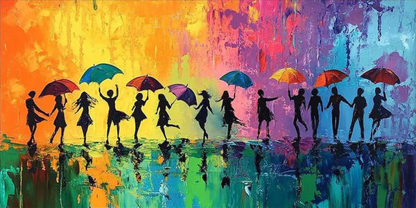 Colorful Rain Dance Abstract Oil Painting, Modern Lively TB 074 - Texarart