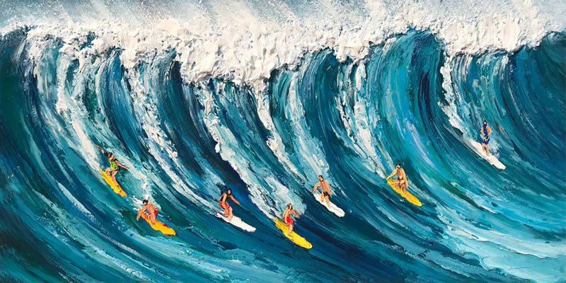 Blue Ocean Wave Surfing Abstract Art, Modern Sport TB 076 - Texarart