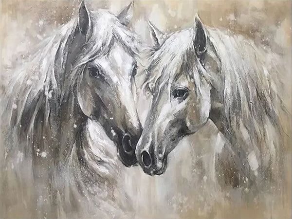Two Horses Wall Art Abstract Oil Painting - Modern Animal Art JJ 090 - Texarart
