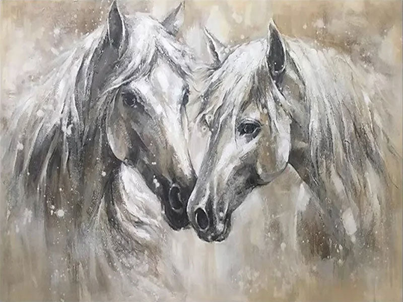 Two Horses Wall Art Abstract Oil Painting - Modern Animal Art JJ 090 - Texarart