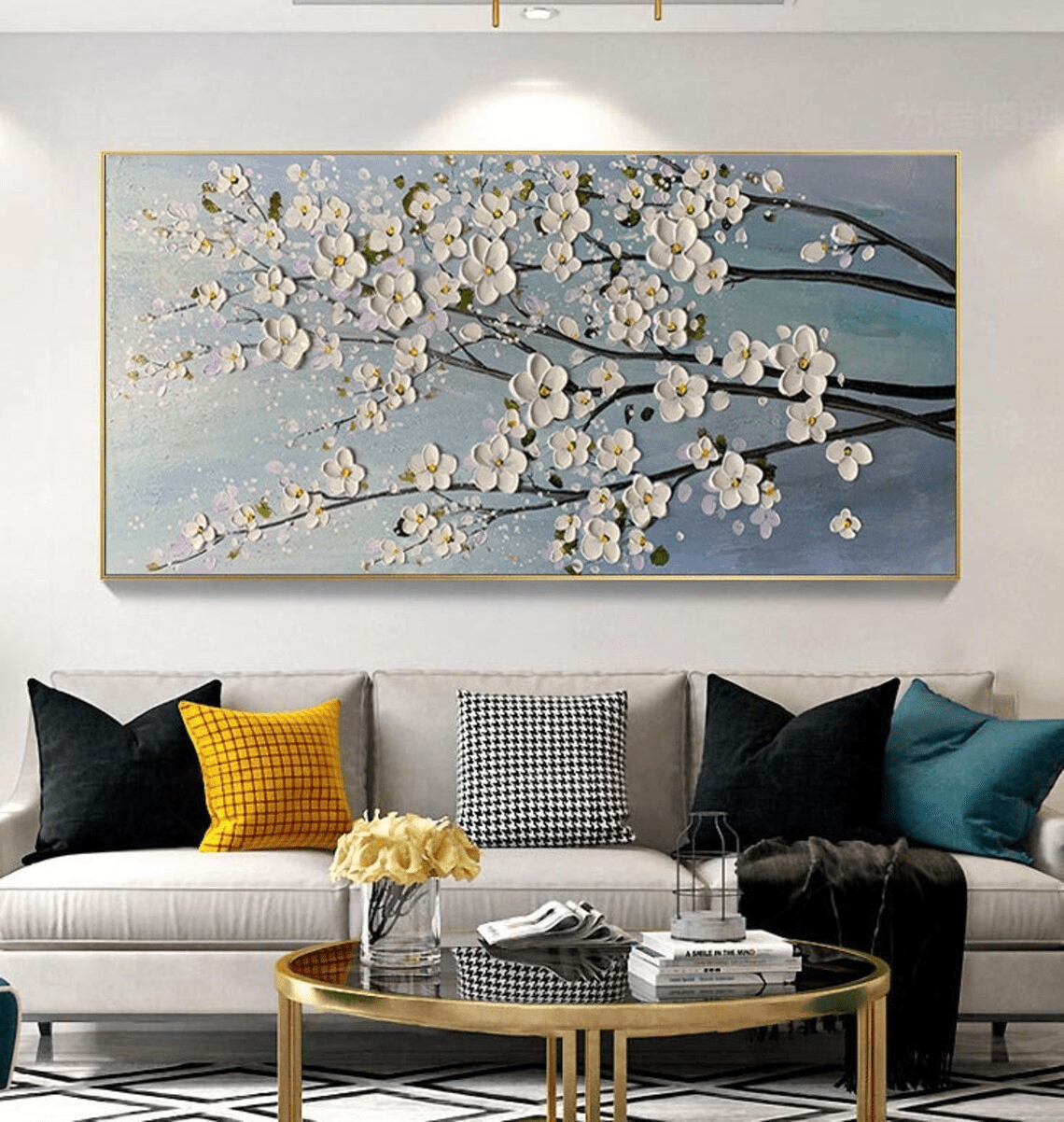 3D White Flower Abstract Oil Painting - Textured Floral Art JJ 035 - Texarart