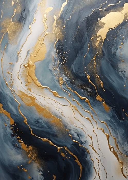 Abstract Gold and Blue Wall Art - Modern Canvas Painting JJ 058 - Texarart