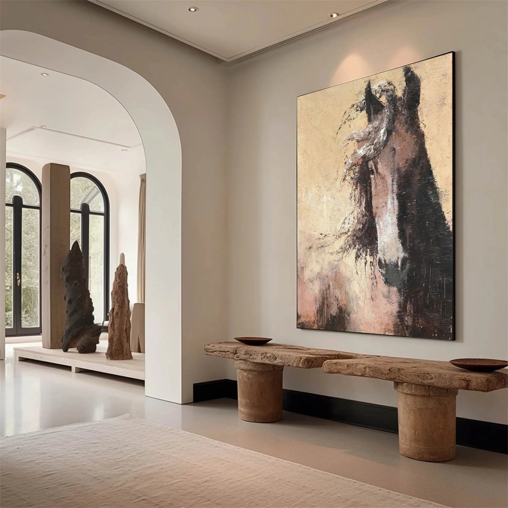 Large Abstract Brown Horse Canvas: Expressive Equine Art ZZ 025 - Texarart
