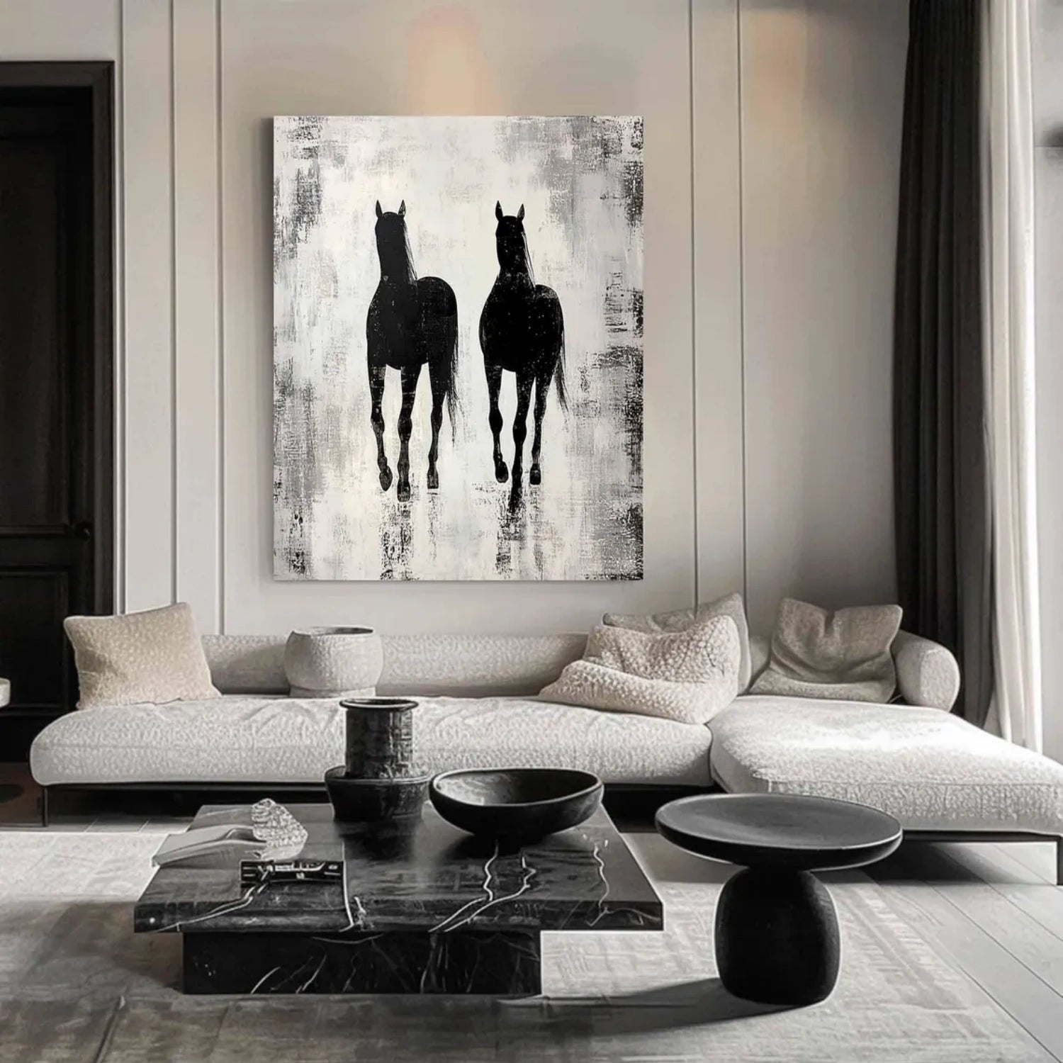 Abstract Equine Duo: Minimalist Black Horse Silhouettes ZZ 034 - Texarart