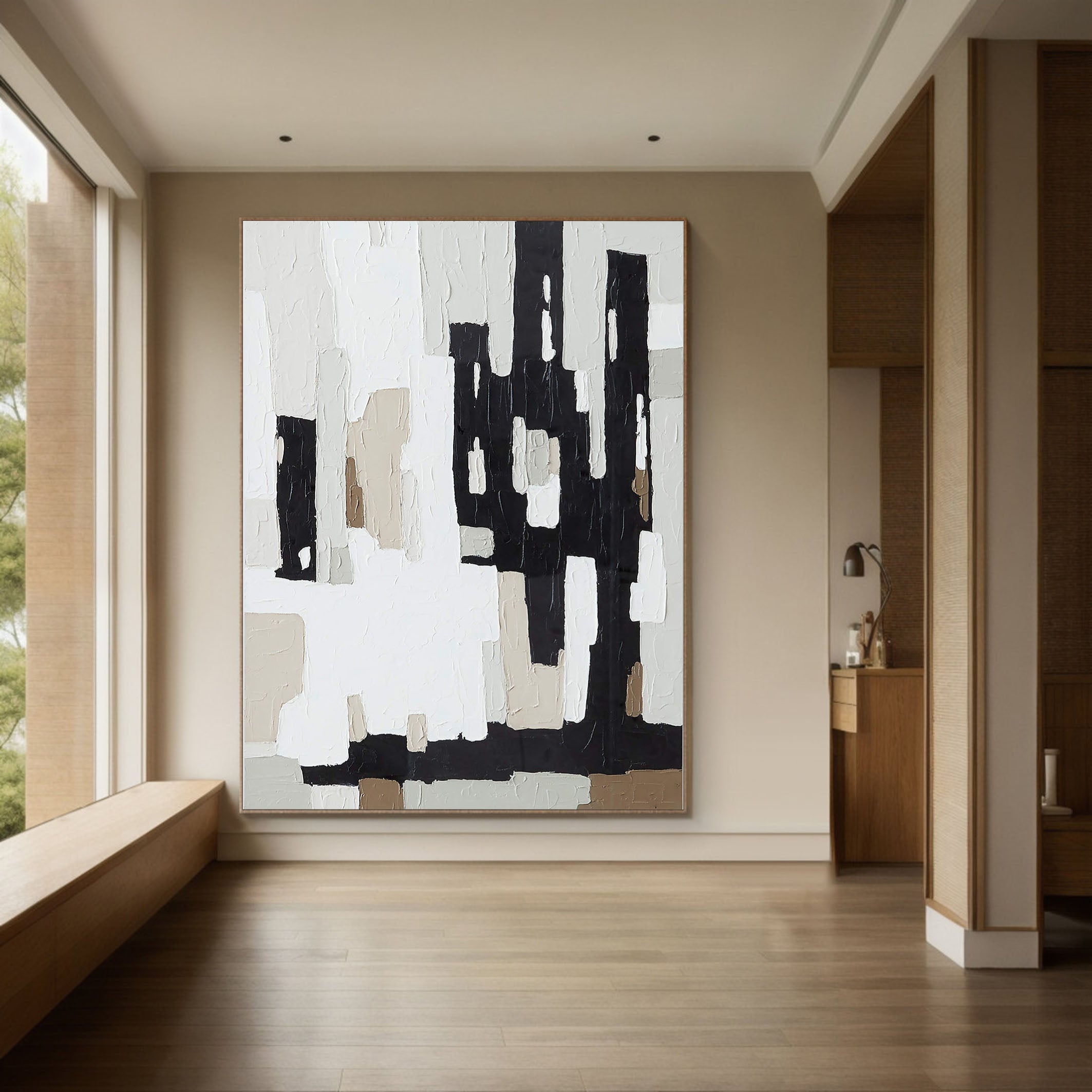 Textured Abstract Art - Black and White Modern Painting TC 114 - Texarart