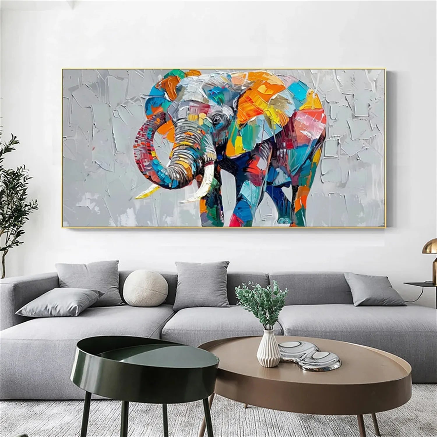 Contemporary Animal Artwork | Large Colorful Elephant Painting ZZ 208 - Texarart