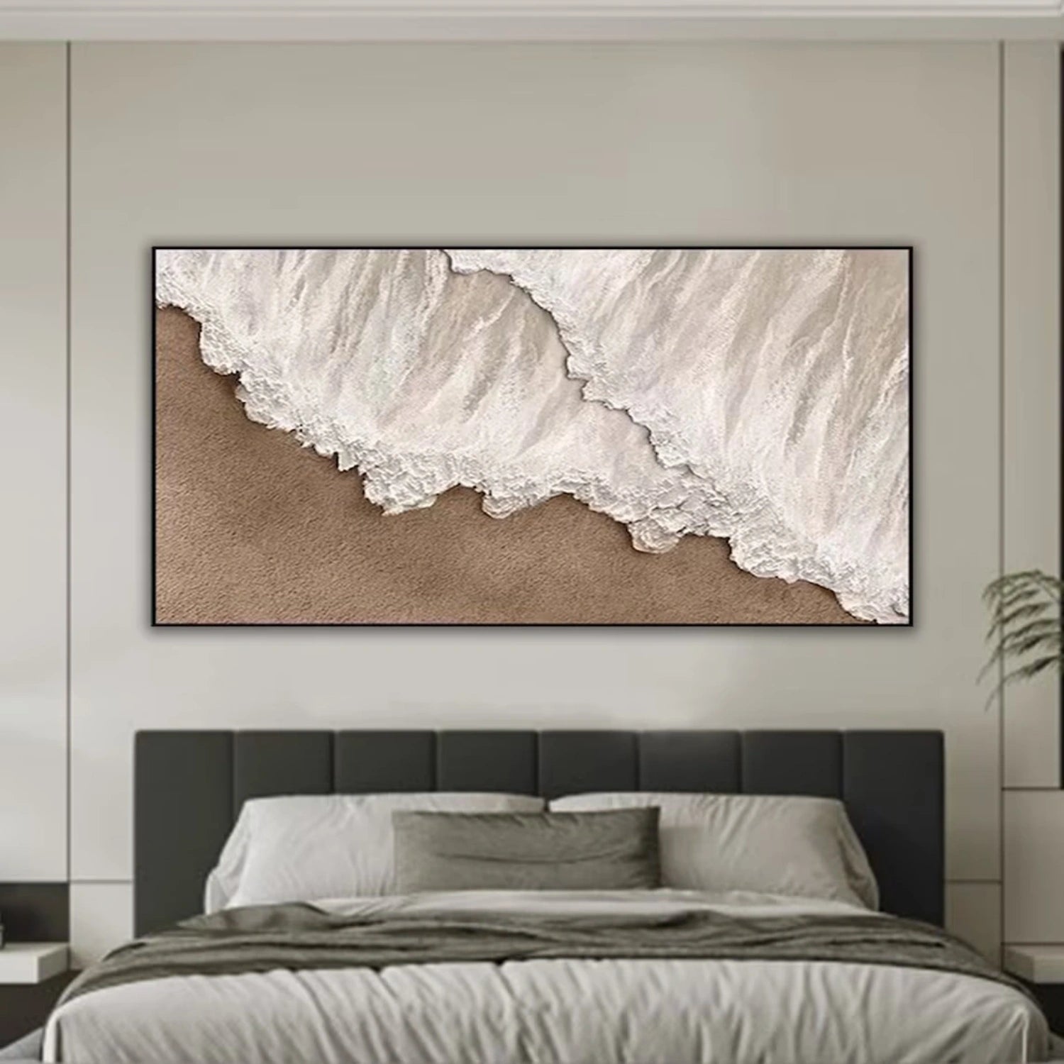 Large Horizontal Beige White Textured Beach Abstract - Modern Wall Art JJ 174 - Texarart