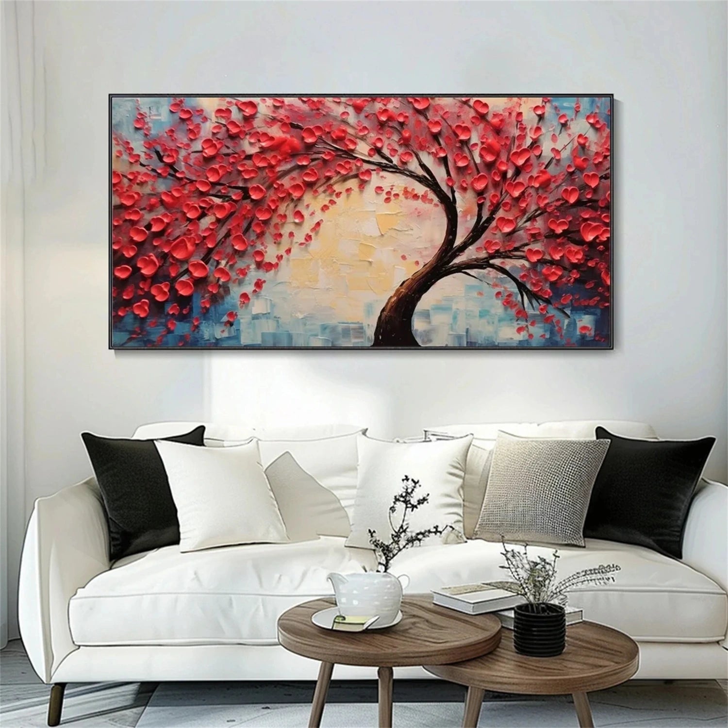 Red Blossom Tree Painting | Textured Abstract Floral Landscape JJ 336 - Texarart