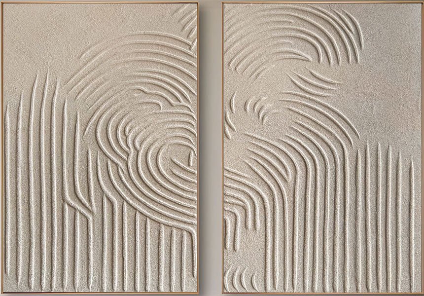 Textured Arch Wall Art Set | 2 Piece Neutral Abstract Canvas Diptych ZZ 121 - Texarart