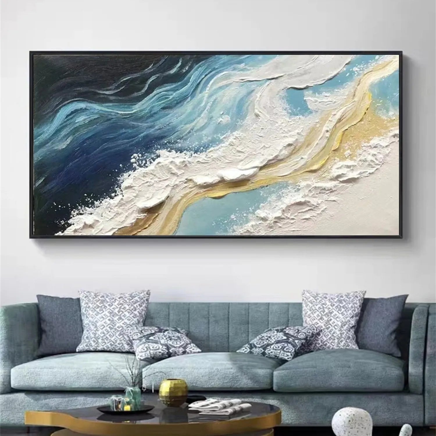 Premium Hand - Crafted Abstract Ocean Wave Artwork for Wall Display JJ 171 - Texarart