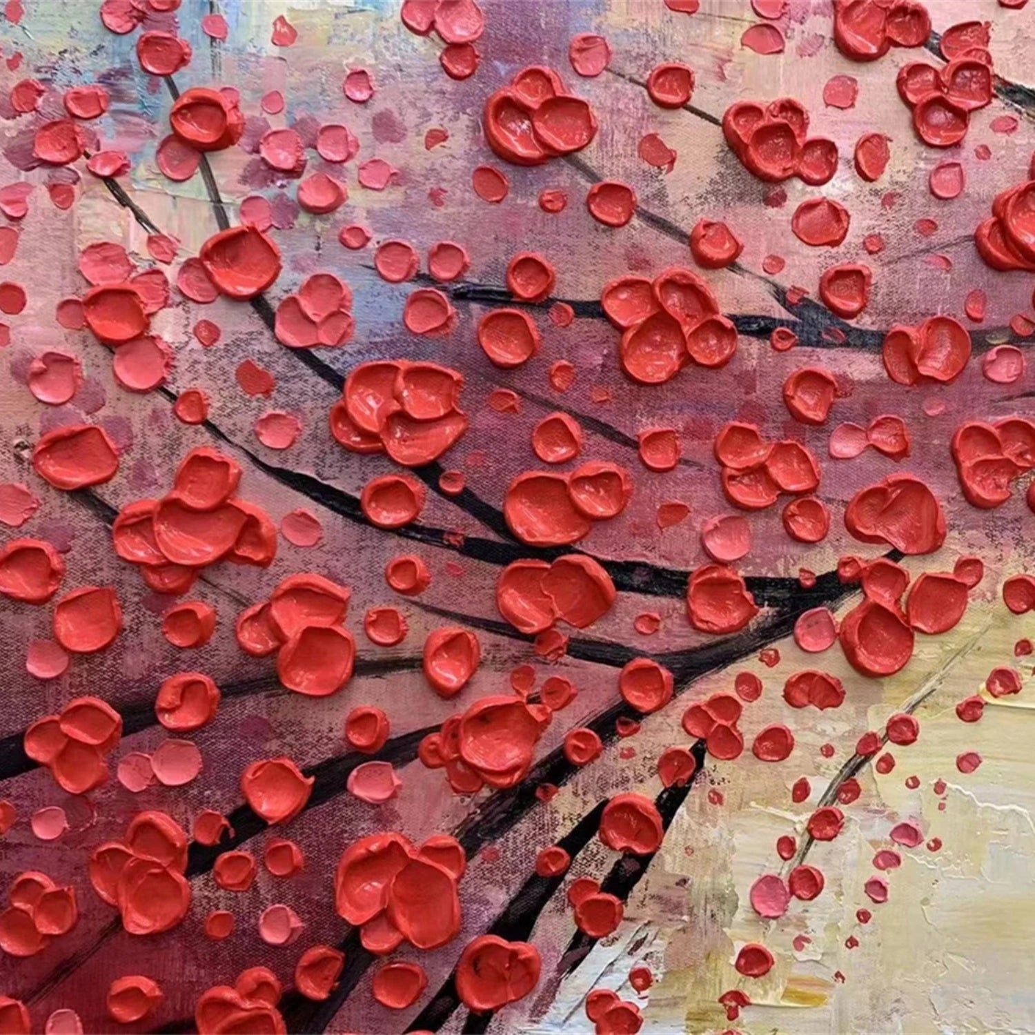 Red Blossom Tree Painting | Textured Abstract Floral Landscape JJ 336 - Texarart