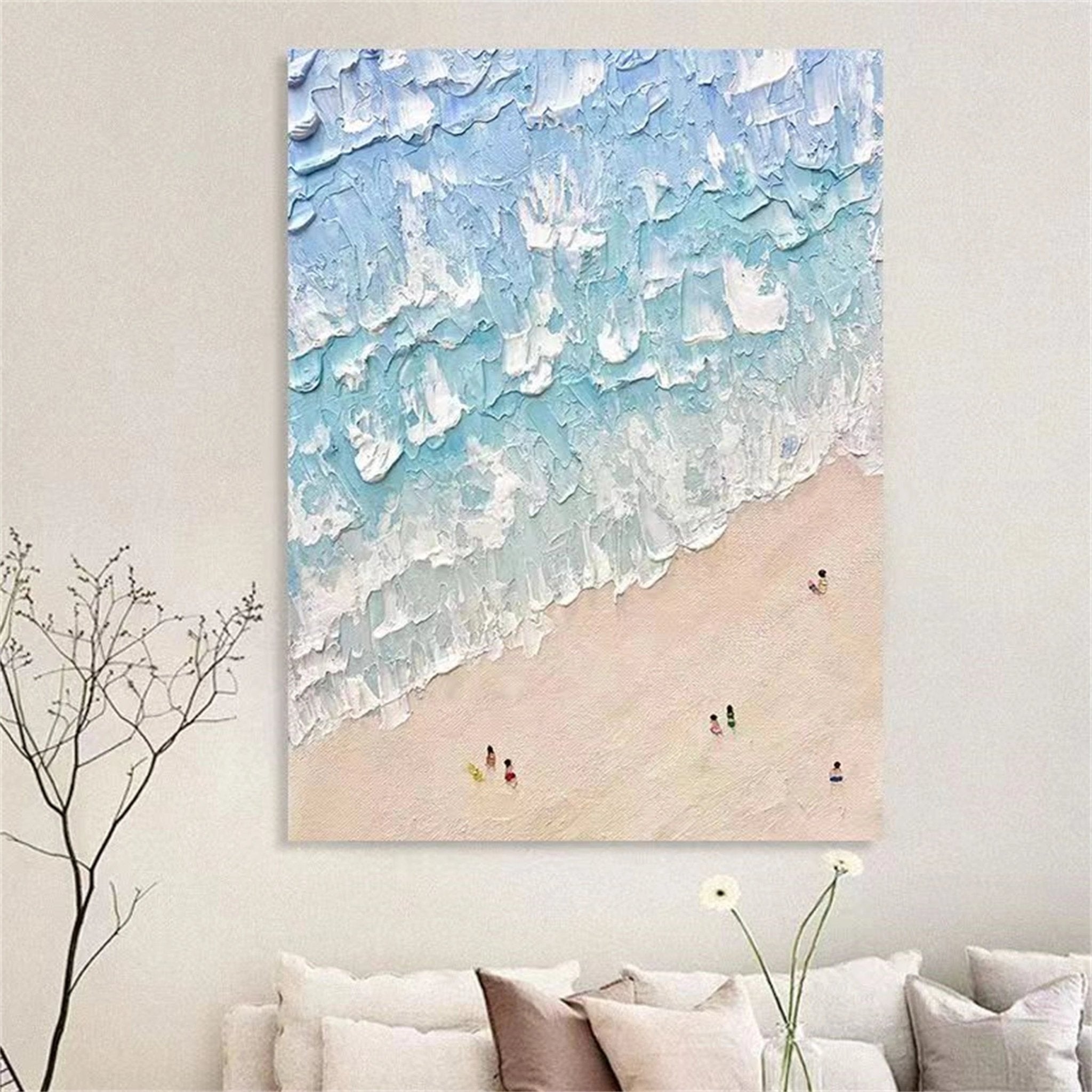 Blue Beach Painting for Living Room | Textured Ocean Abstract Wall Art JJ 229 - Texarart