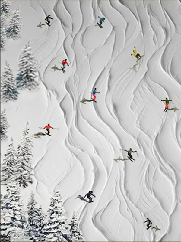 Textured Ski Slope Wall Art | Vertical 3D Snow Mountain Painting ZZ 128 - Texarart