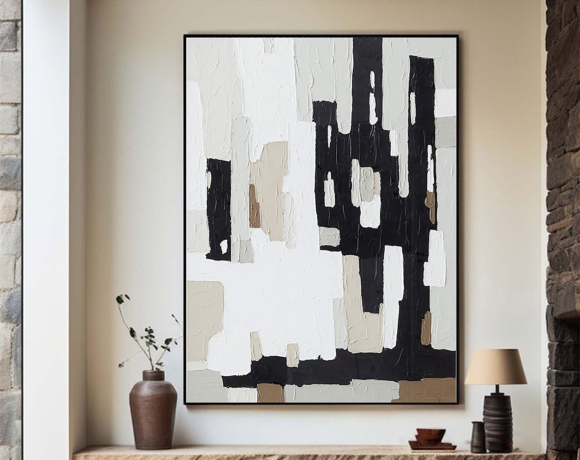 Textured Abstract Art - Black and White Modern Painting TC 114 - Texarart