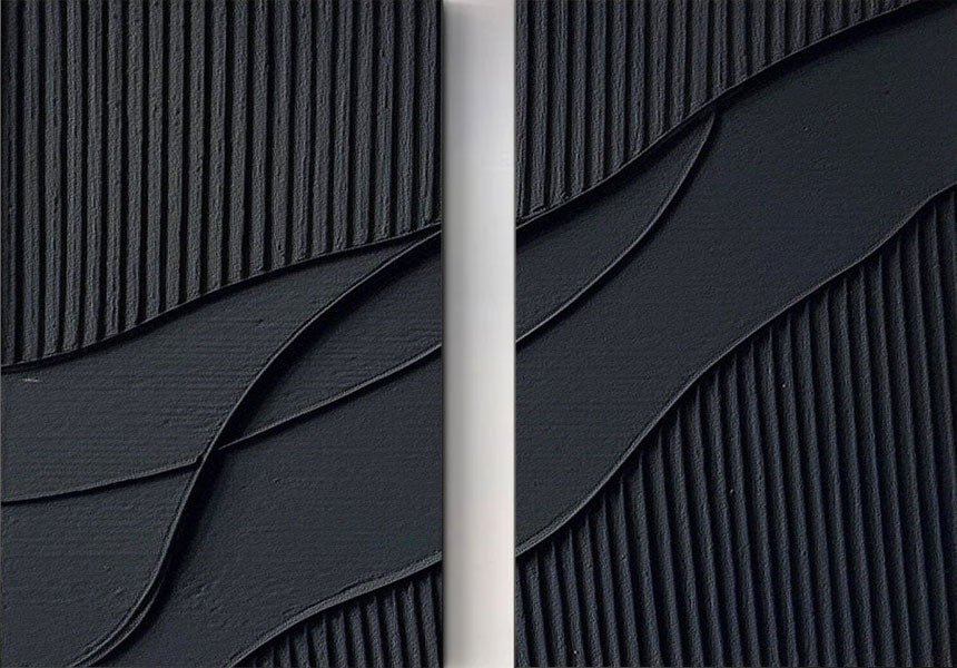 Black Plaster Texture Wall Art | Large Contemporary Abstract Canvas Set of 2 ZZ 137 - Texarart