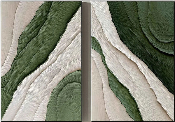 Large Green and White Textured Art | 2 Piece Abstract Paintings for Room Decor ZZ 138 - Texarart
