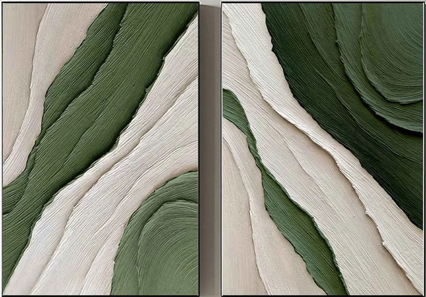 Large Green and White Textured Art | 2 Piece Abstract Paintings for Room Decor ZZ 138 - Texarart