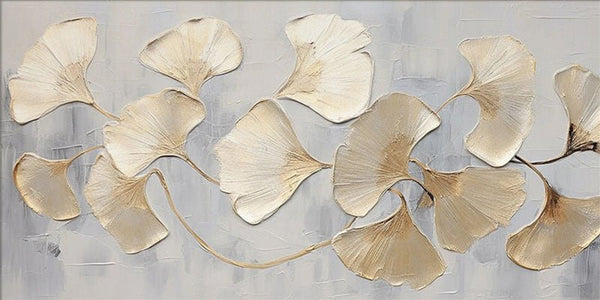 Large Abstract Leaf Artwork: Textured Ginkgo Painting for Living Room ZZ 139 - Texarart
