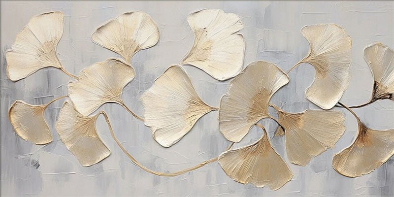 Large Abstract Leaf Artwork: Textured Ginkgo Painting for Living Room ZZ 139 - Texarart