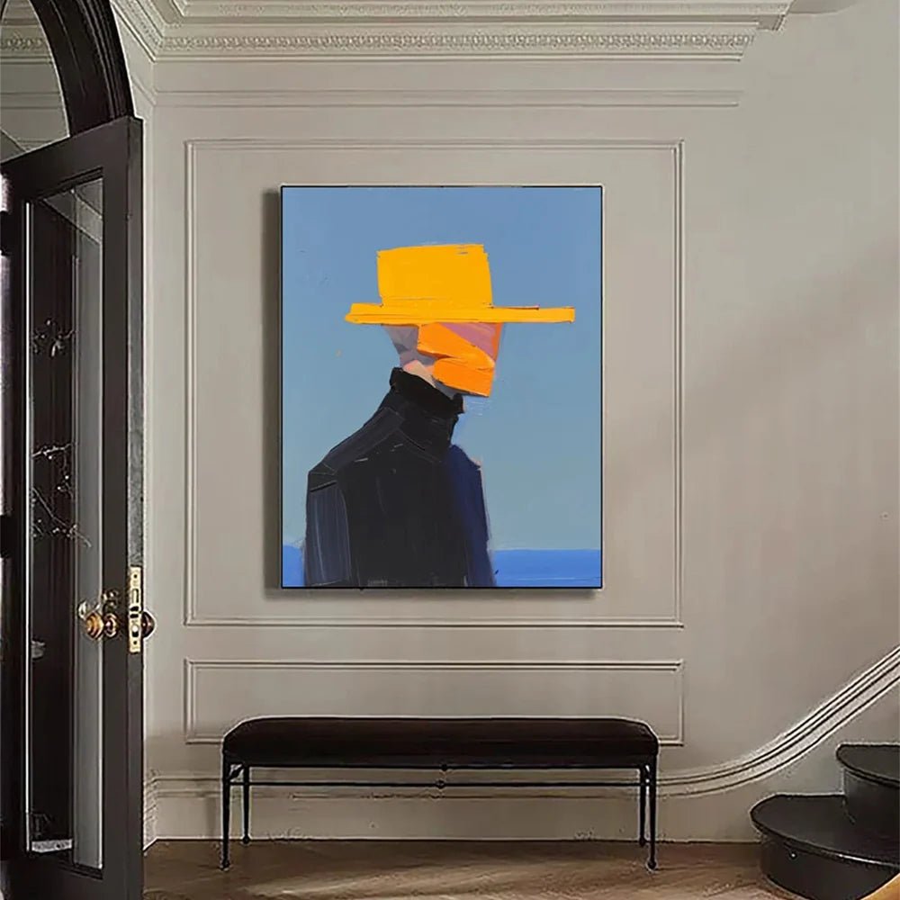 Yellow Hat Abstract Figure Oil Painting - Modern Minimalist JJ 051 - Texarart