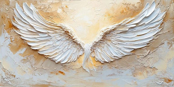 Large Abstract Angel Wings Painting | White Textured Wall Art for Room Decor ZZ 144 - Texarart